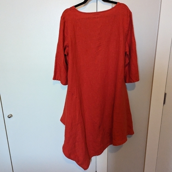 Bryn Walker asymmetrical red orange linen dress shark bite hem sz M - Picture 6 of 10